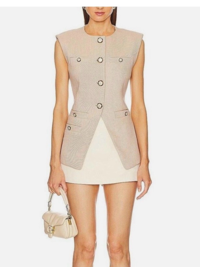 Veronica Beard Tamara Textured Linen Melange Vest 14